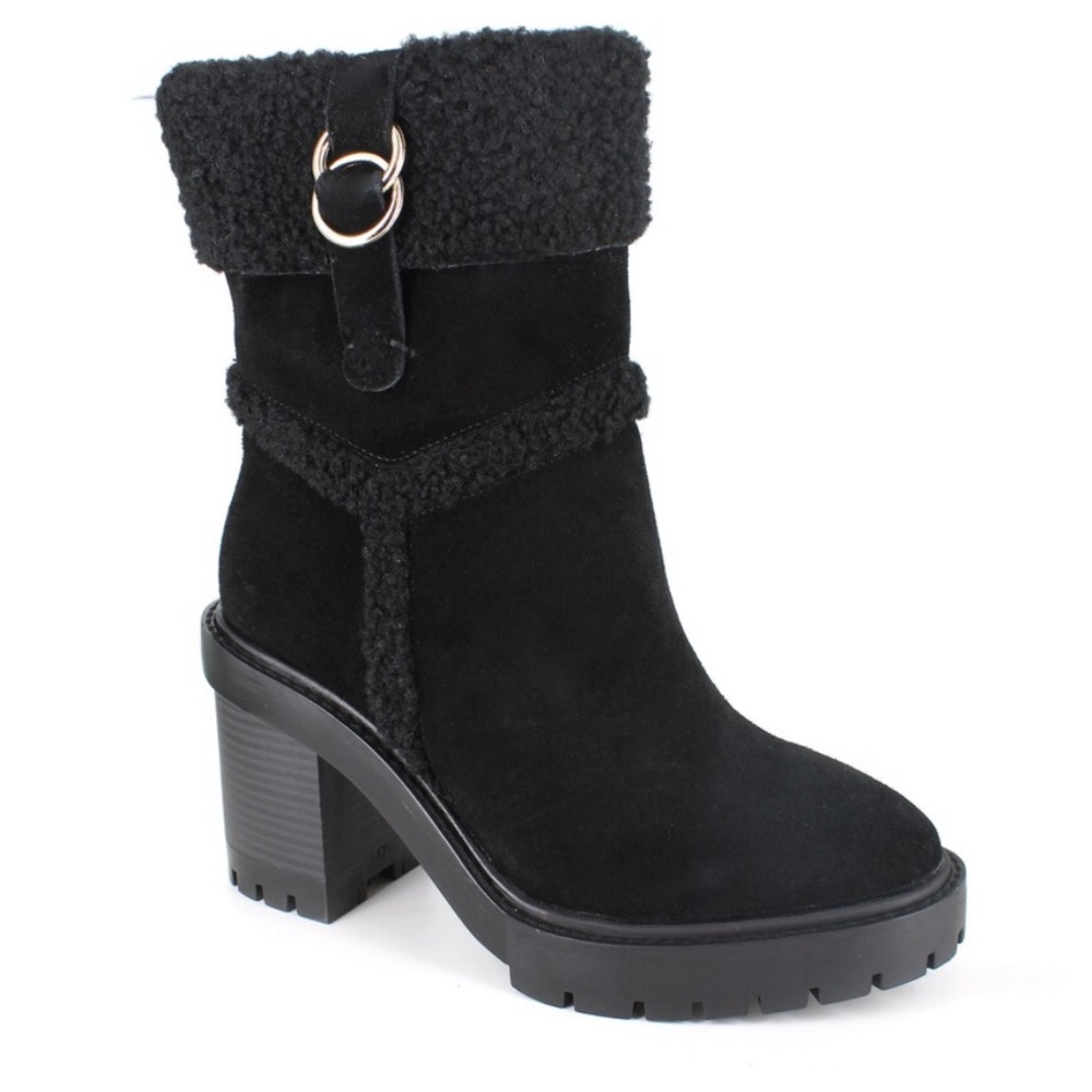 Kensie Zaila Black Leather Block Heel Bootie Size 5